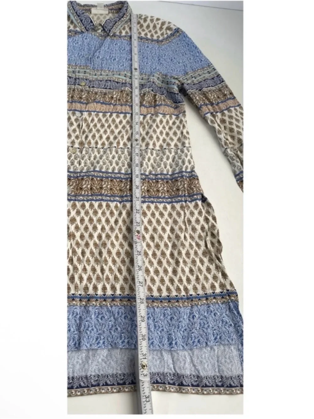 J. Jill Blue and Cream Patterned Long-Sleeve Blouse